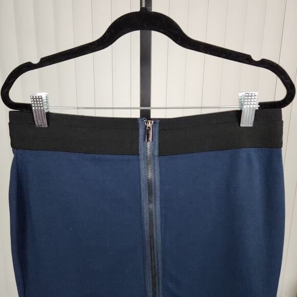 BCBGMAXAZRIA Mini Pencil Skirt Elastic Waist Full Zip Blue Black Medium New - Picture 4 of 9